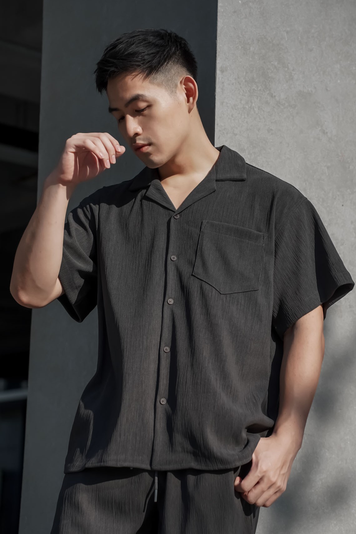 古巴領休閒水波紋襯衫