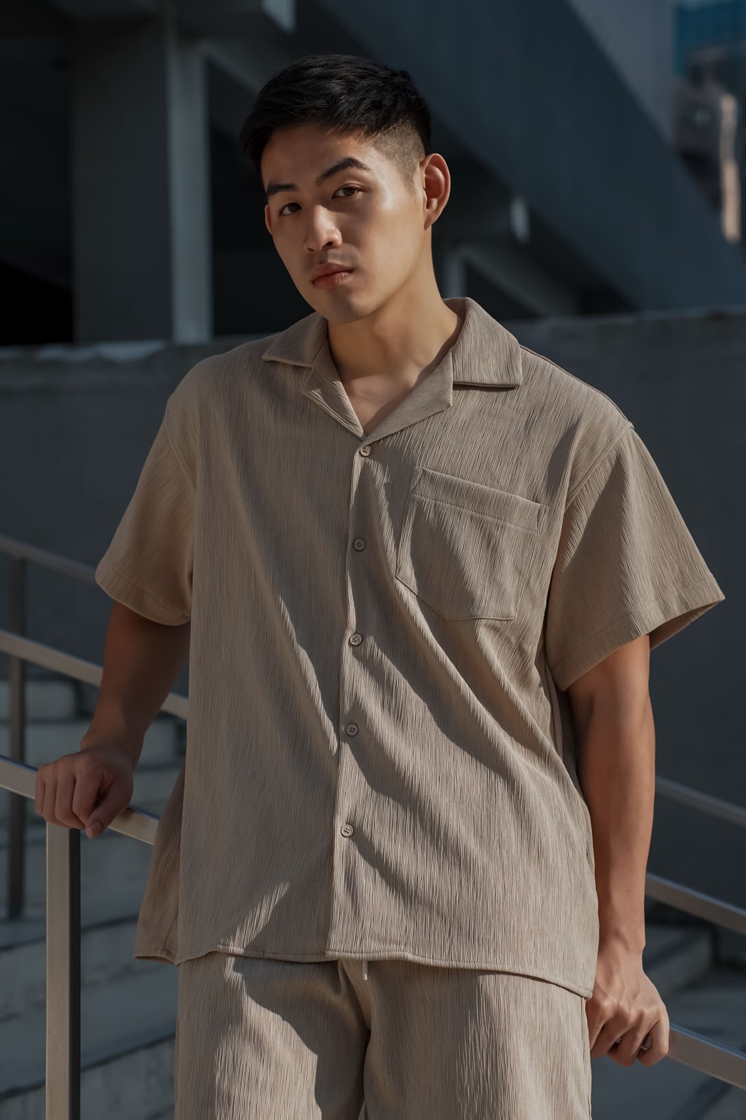 古巴領休閒水波紋襯衫