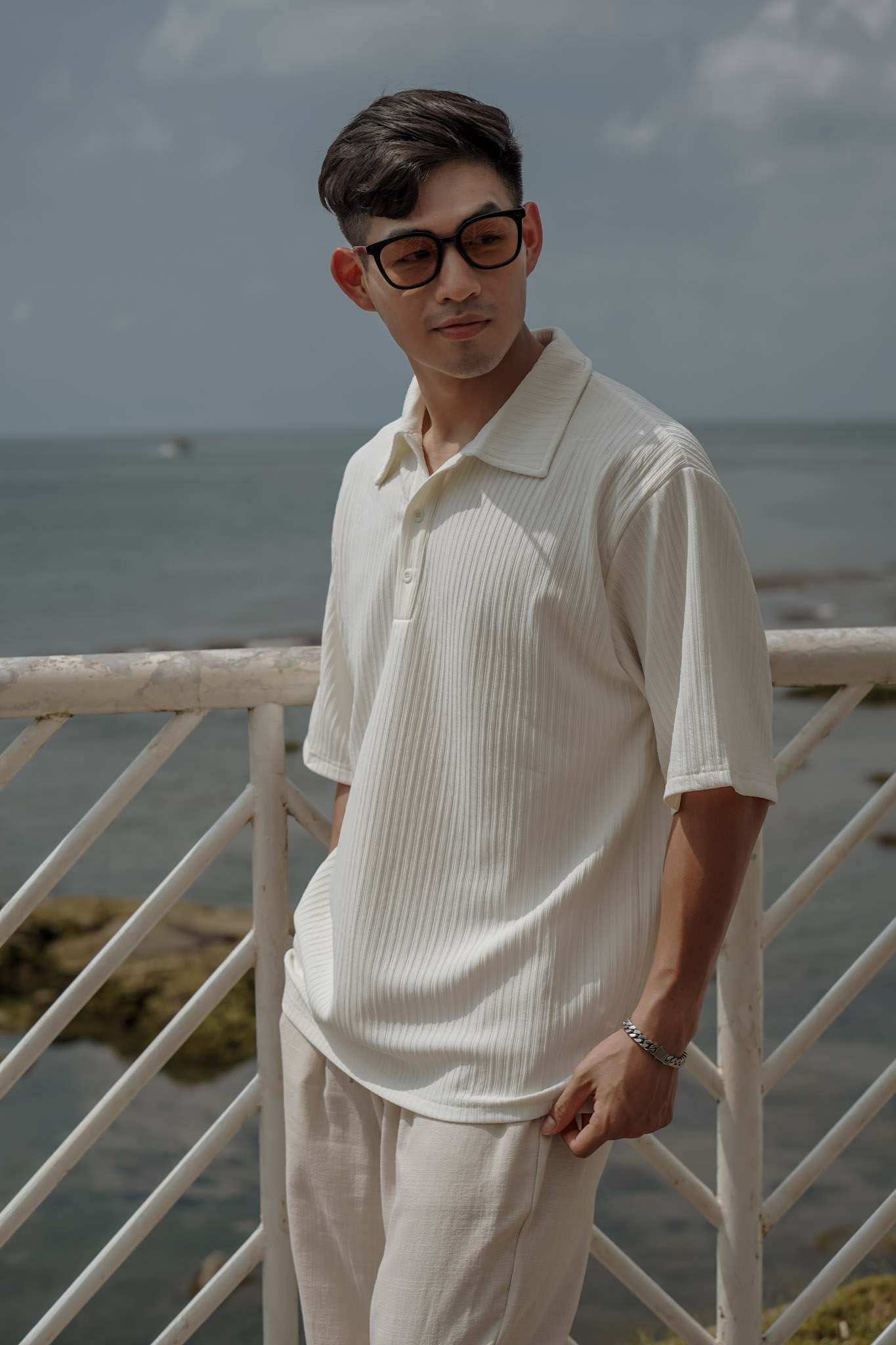 正韓柔軟坑條紋POLO