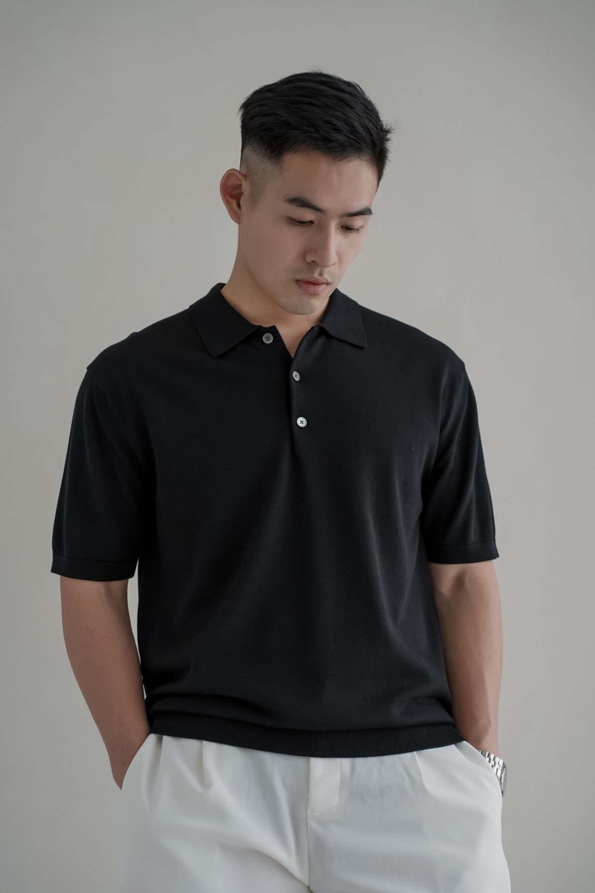 正韓親膚針織修身POLO