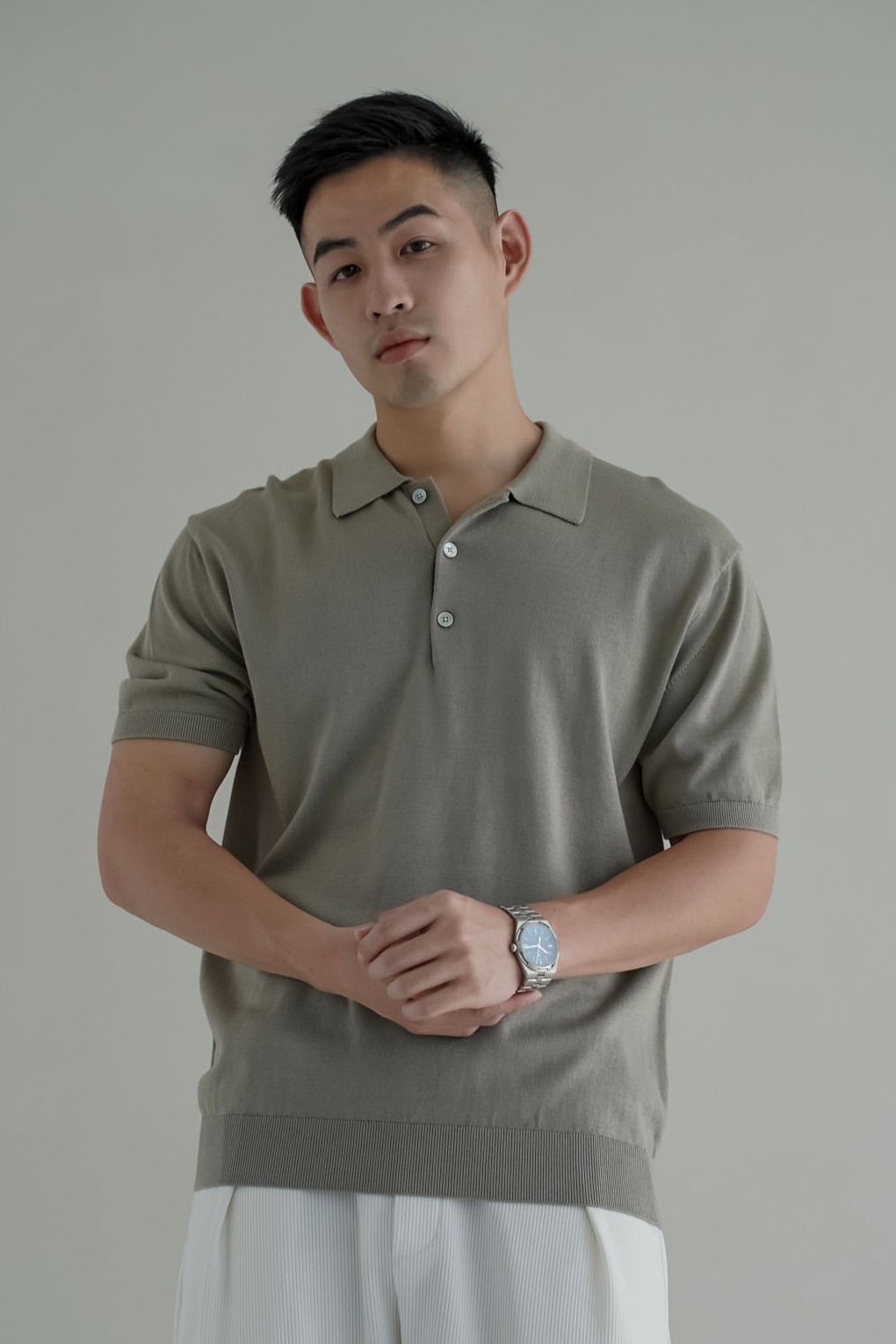 正韓親膚針織修身POLO