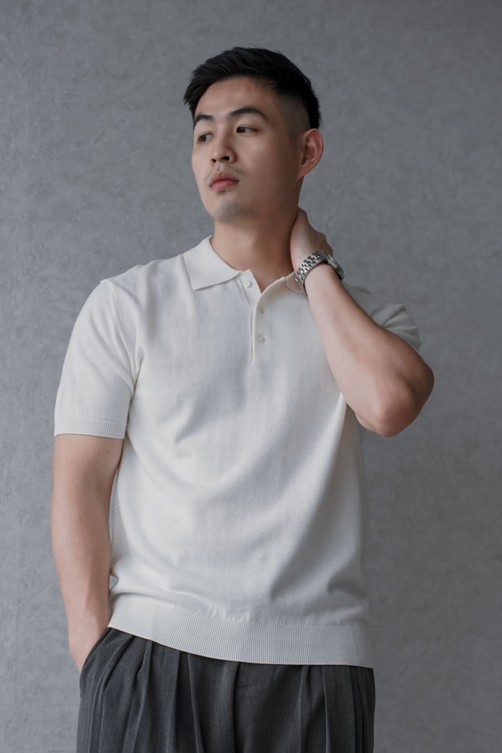 正韓親膚針織修身POLO