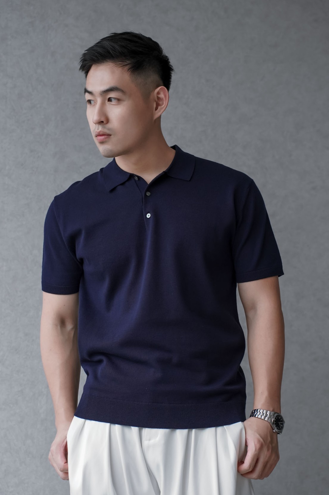 正韓親膚針織修身POLO