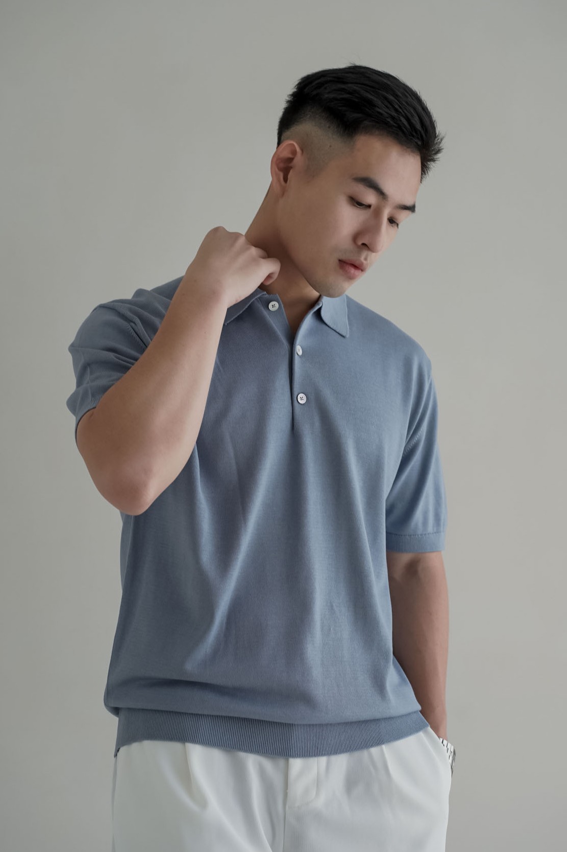 正韓親膚針織修身POLO