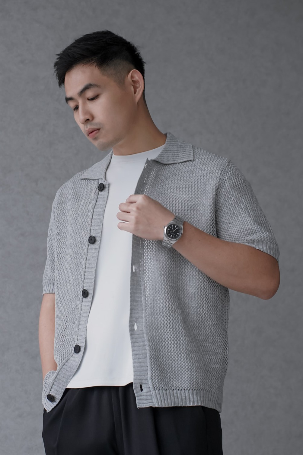 編織渡假開襟針織短袖