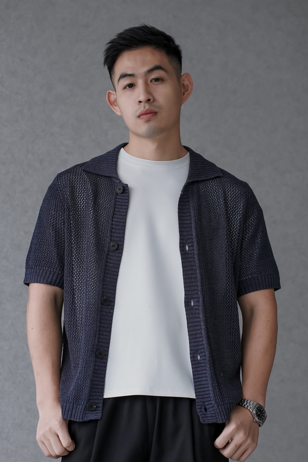 編織渡假開襟針織短袖