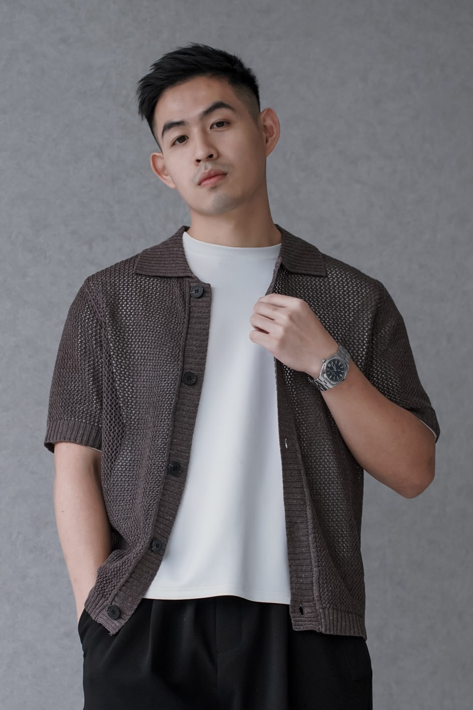 編織渡假開襟針織短袖