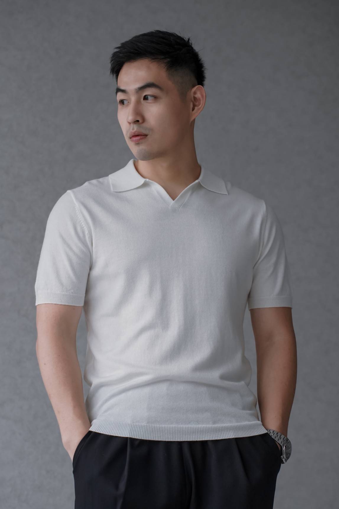 老錢羊毛翻領針織短袖