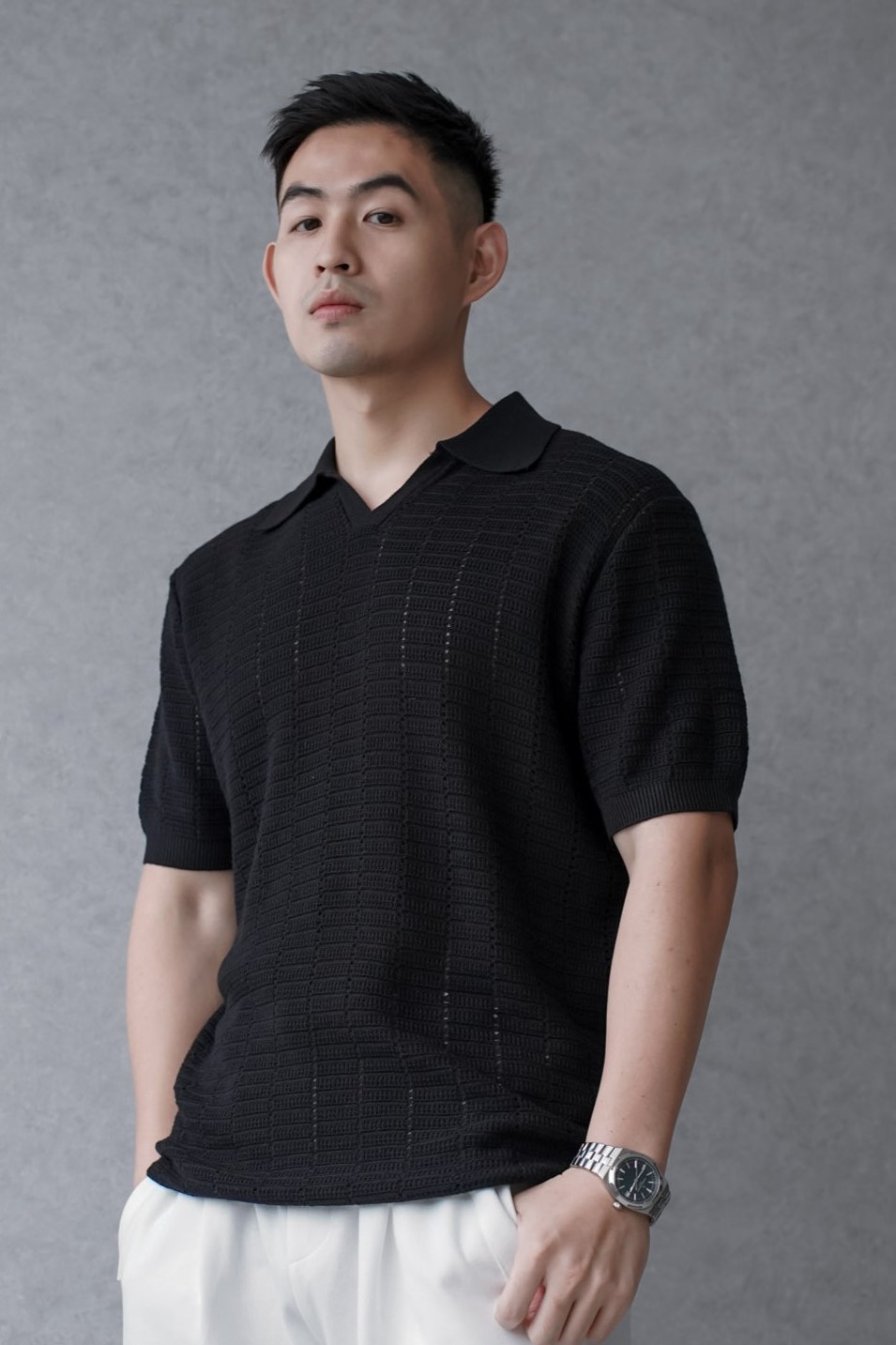 格律針織短袖襯衫