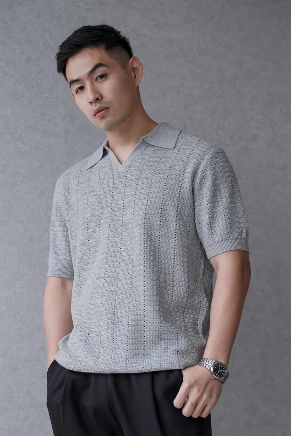 格律針織短袖襯衫