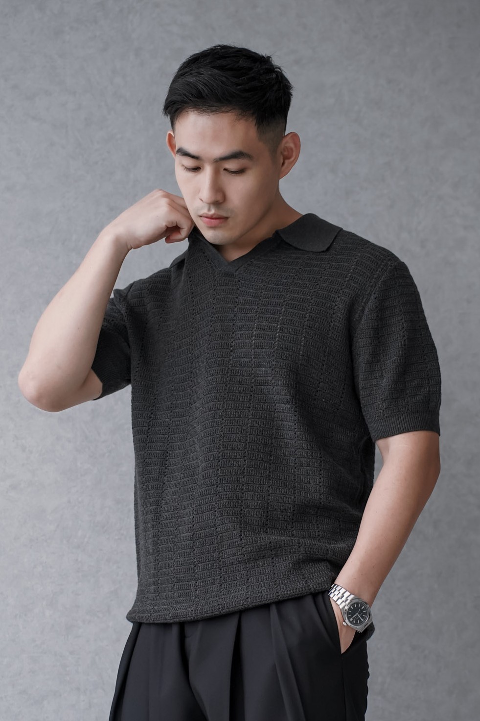 格律針織短袖襯衫