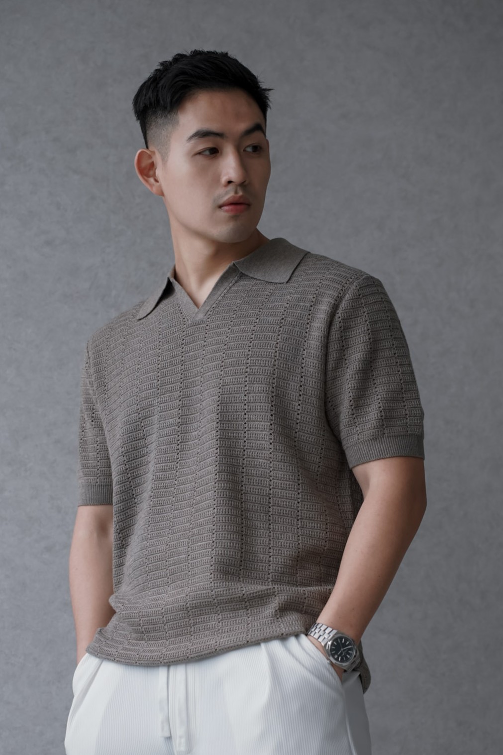 格律針織短袖襯衫