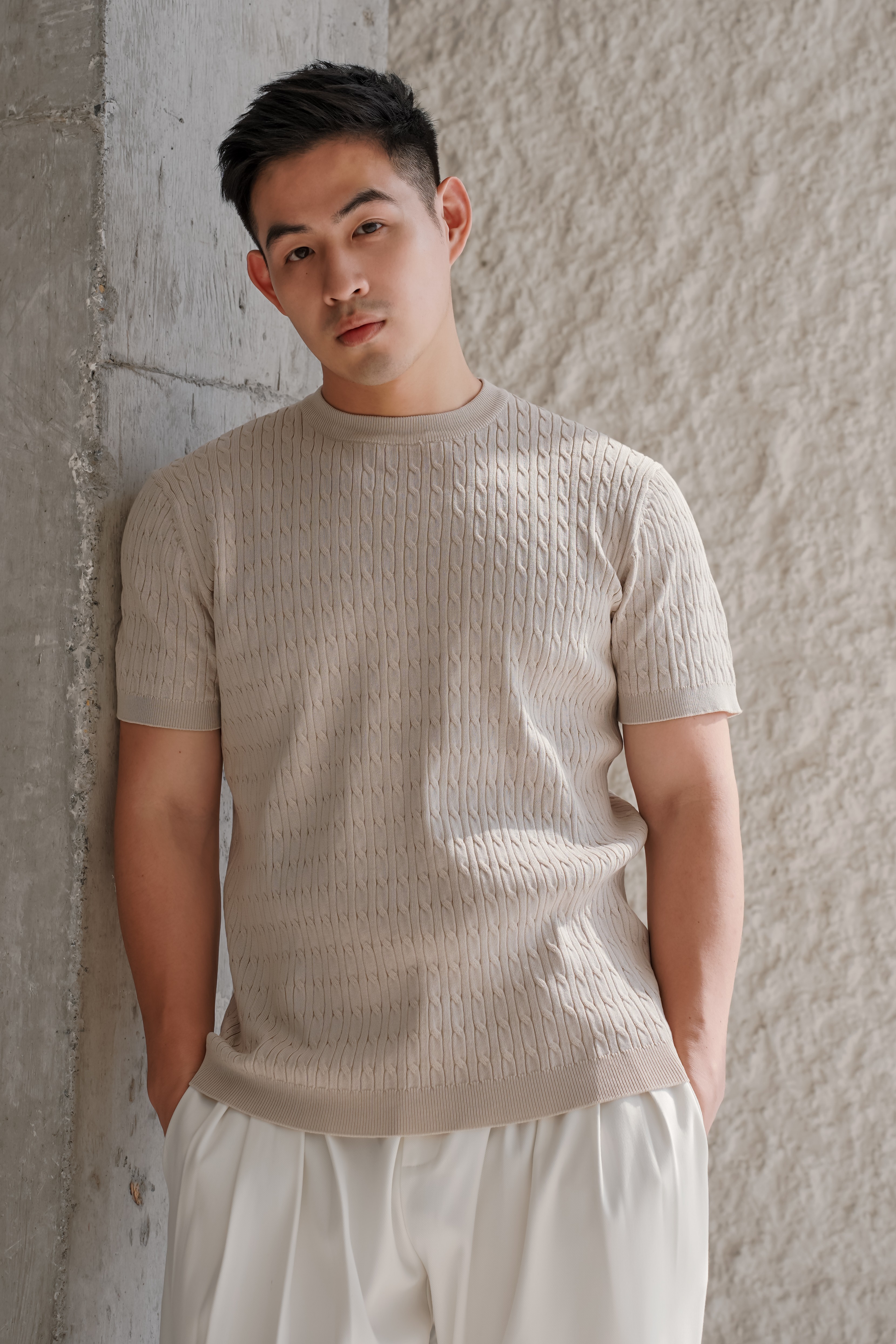 老錢麻花修身針織短袖