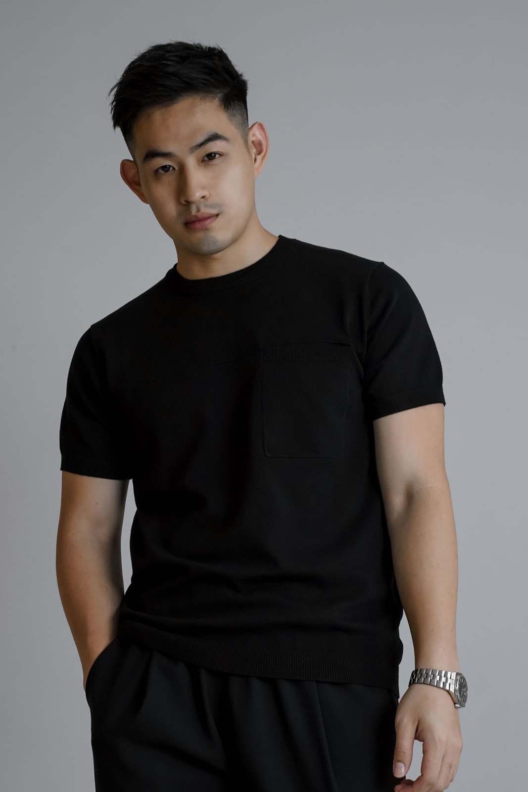 修身針織口袋短袖