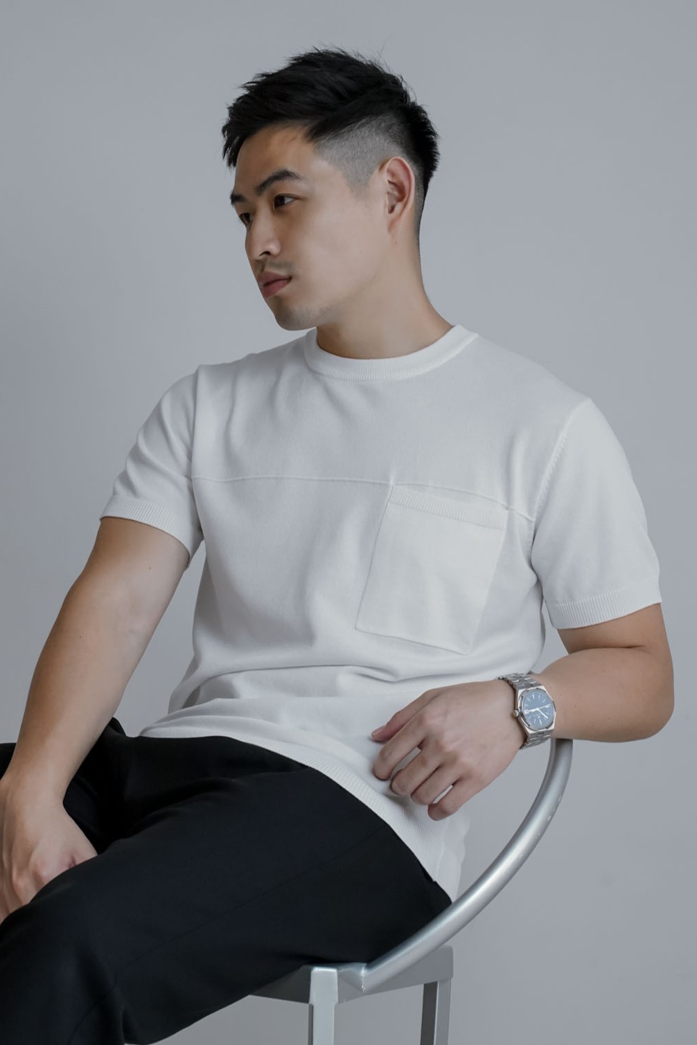 修身針織口袋短袖