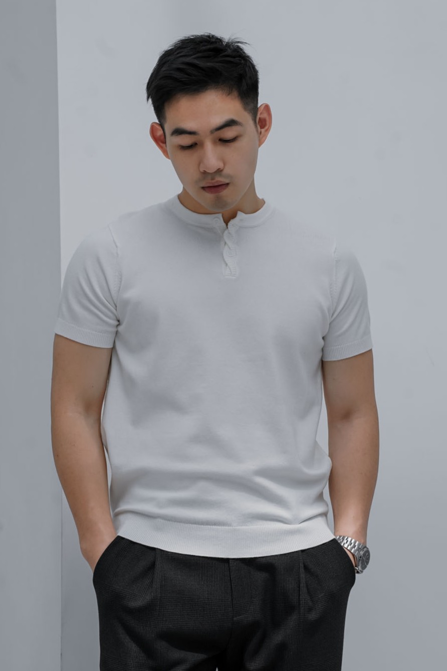 螺紋亨利領針織短袖