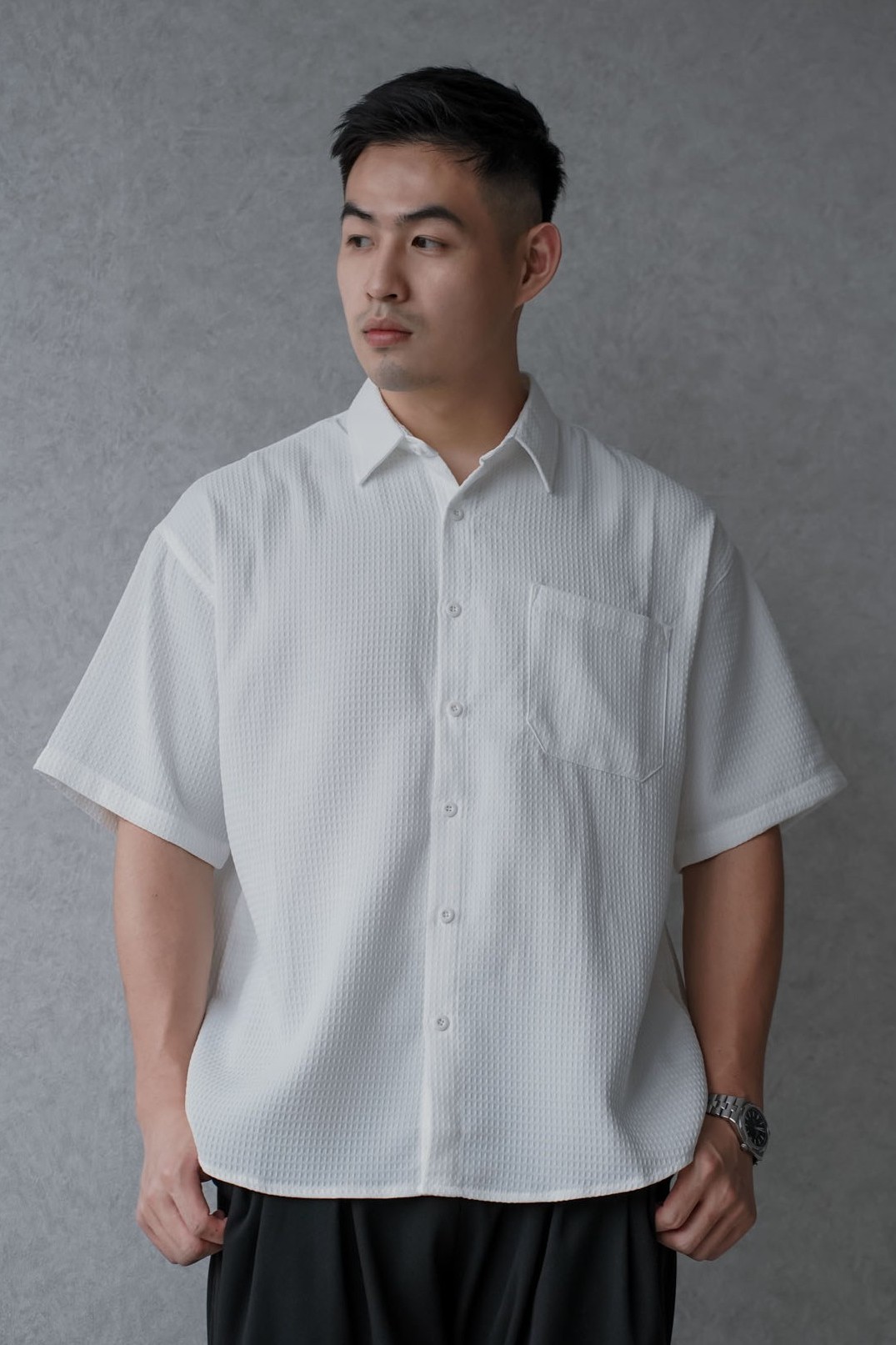 隱格紋日常口袋襯衫