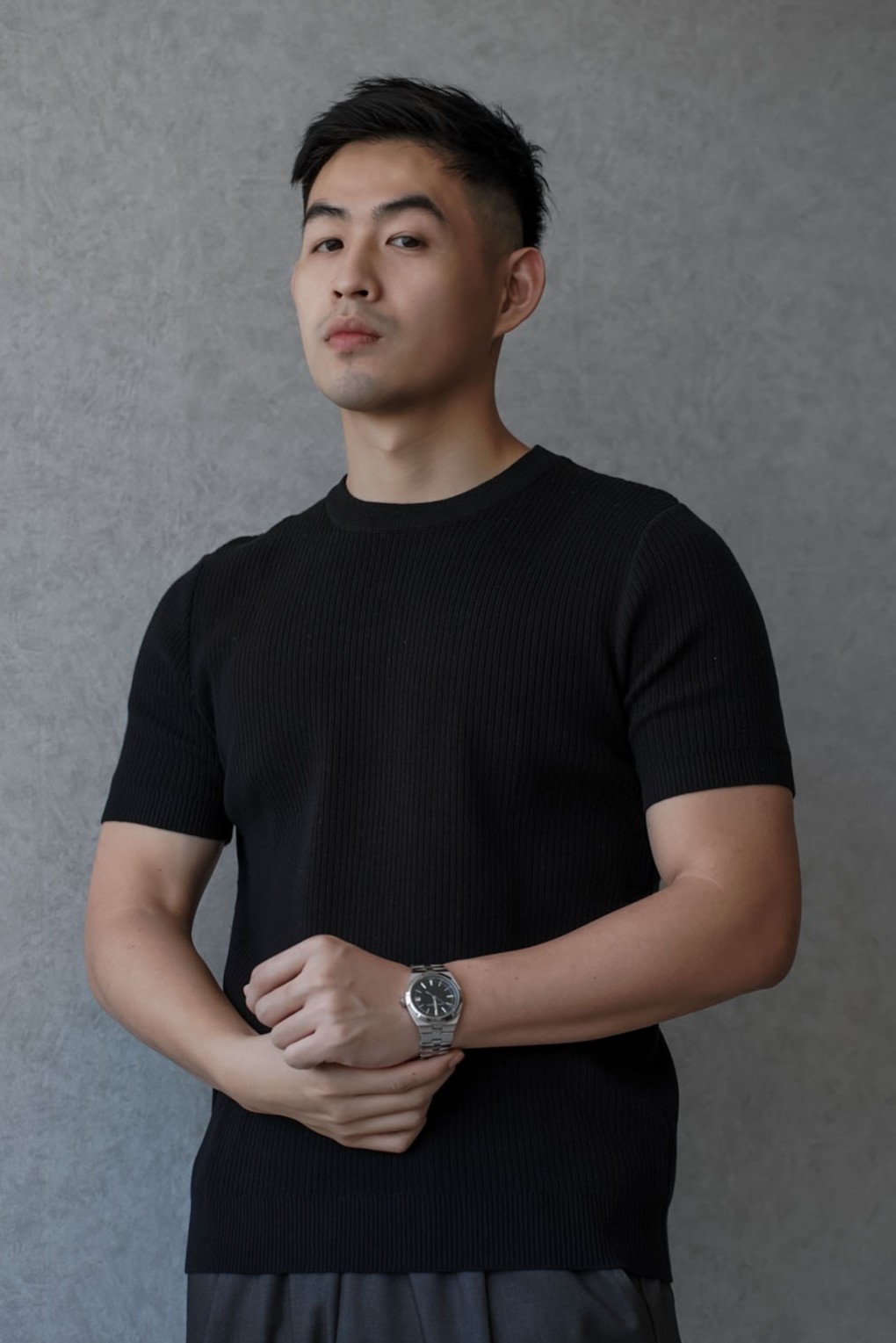 高彈針織直紋修身短袖