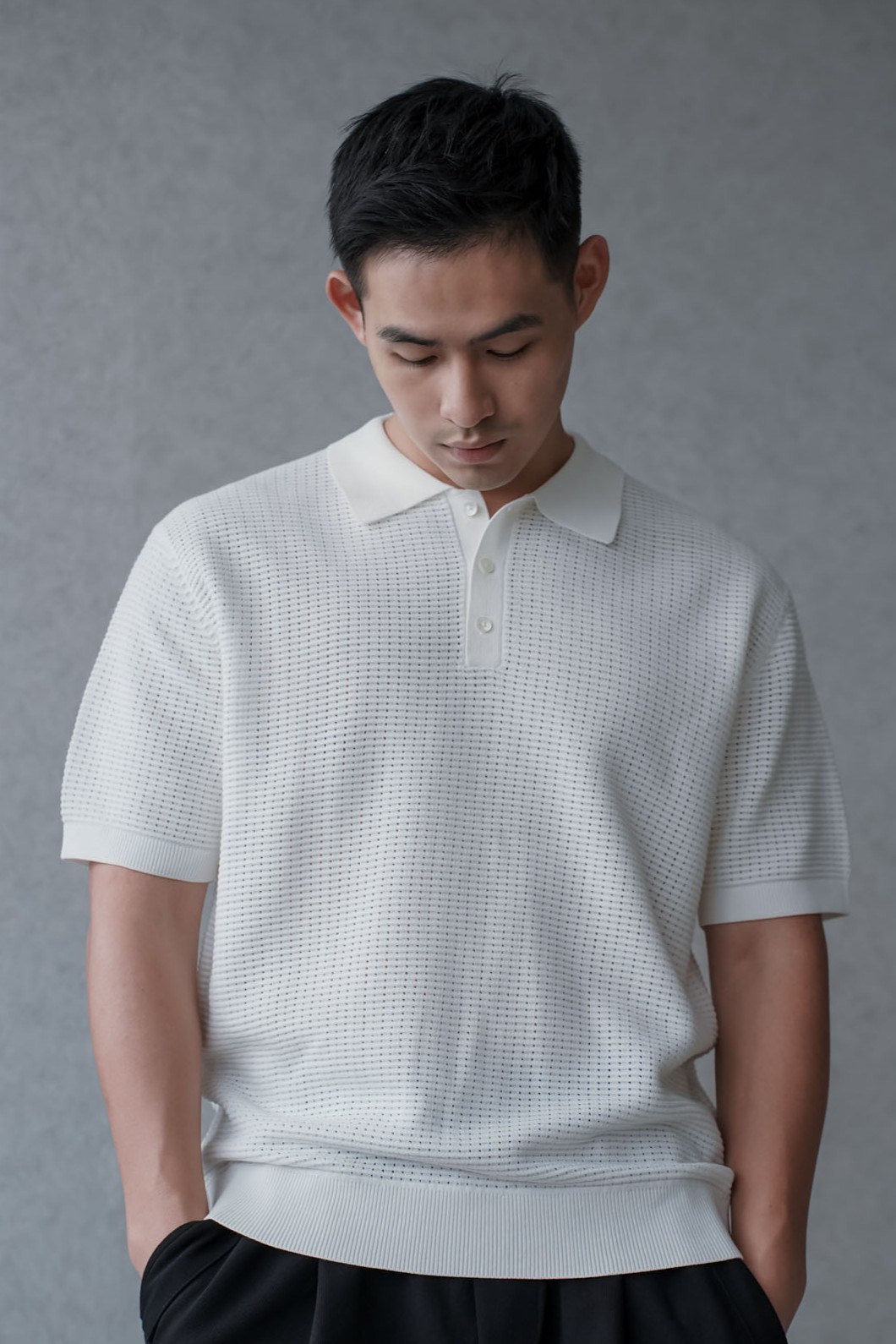 正韓老錢蜂格針織POLO