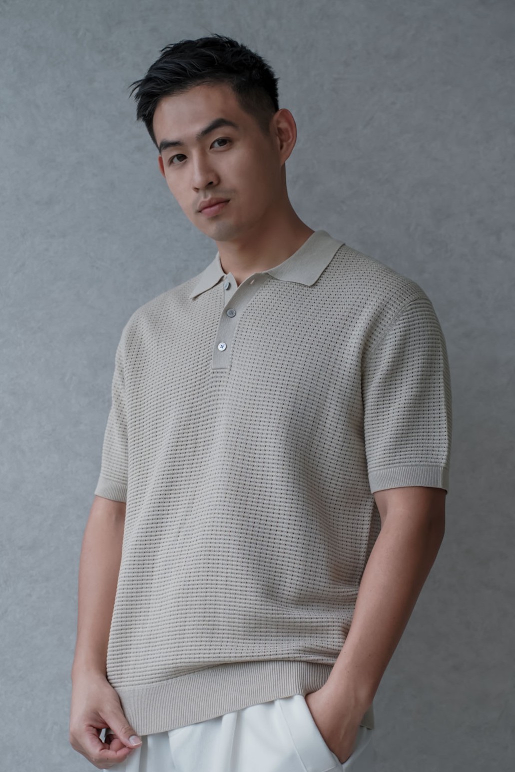 正韓老錢蜂格針織POLO