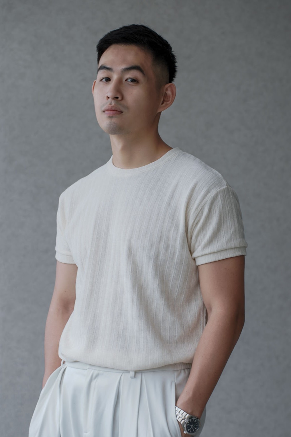正韓紳士縱紋絨感短袖