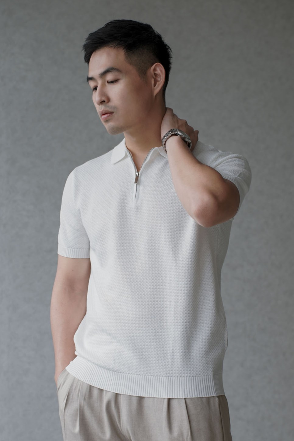 蜂巢透氣紋理半拉鍊POLO