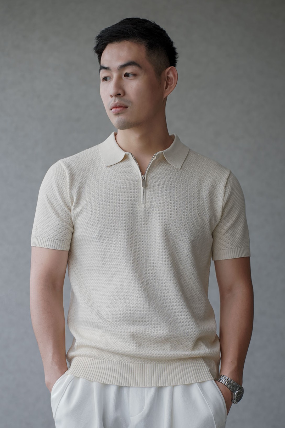 蜂巢透氣紋理半拉鍊POLO