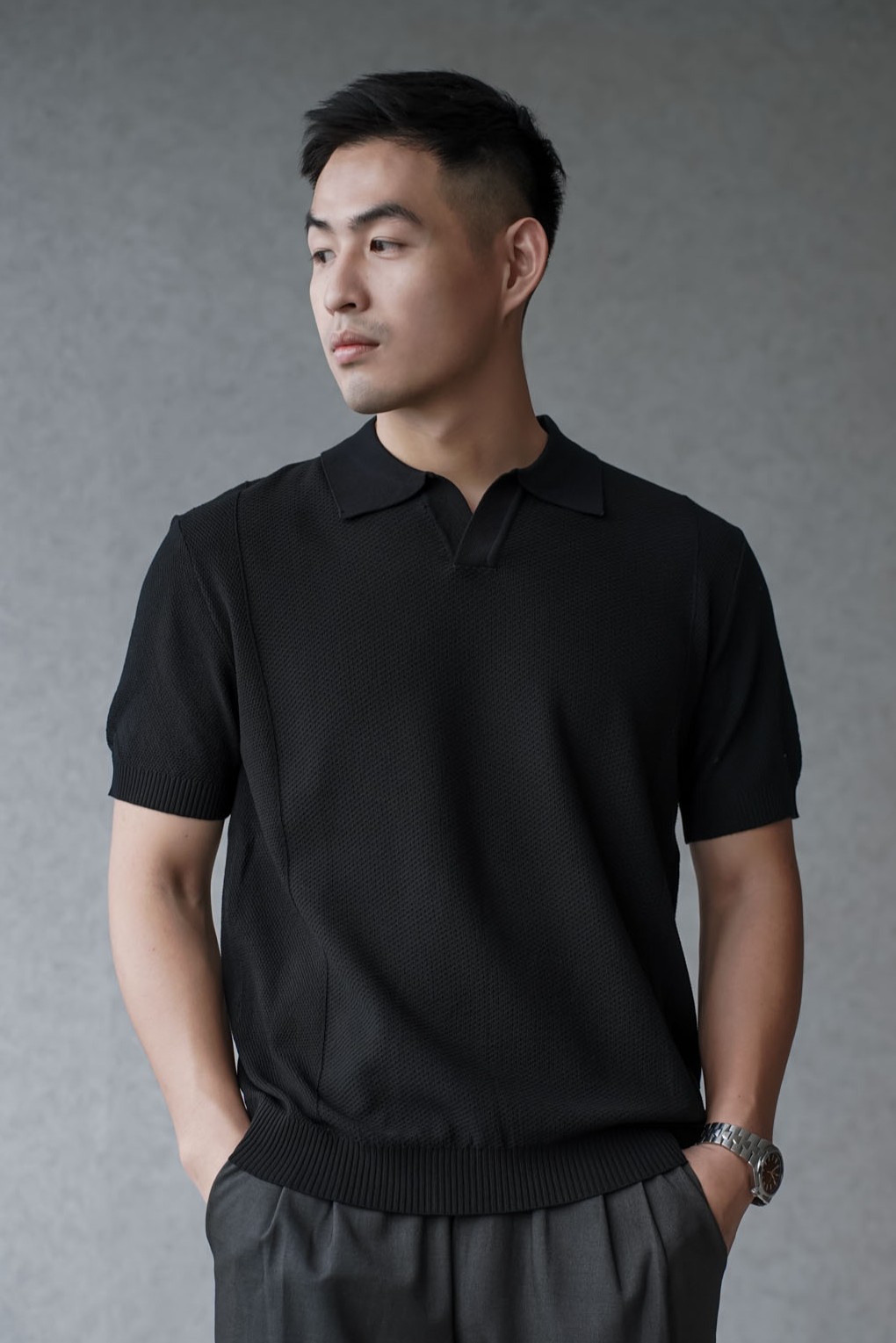 蜂巢紋理透氣剪裁海鷗領POLO