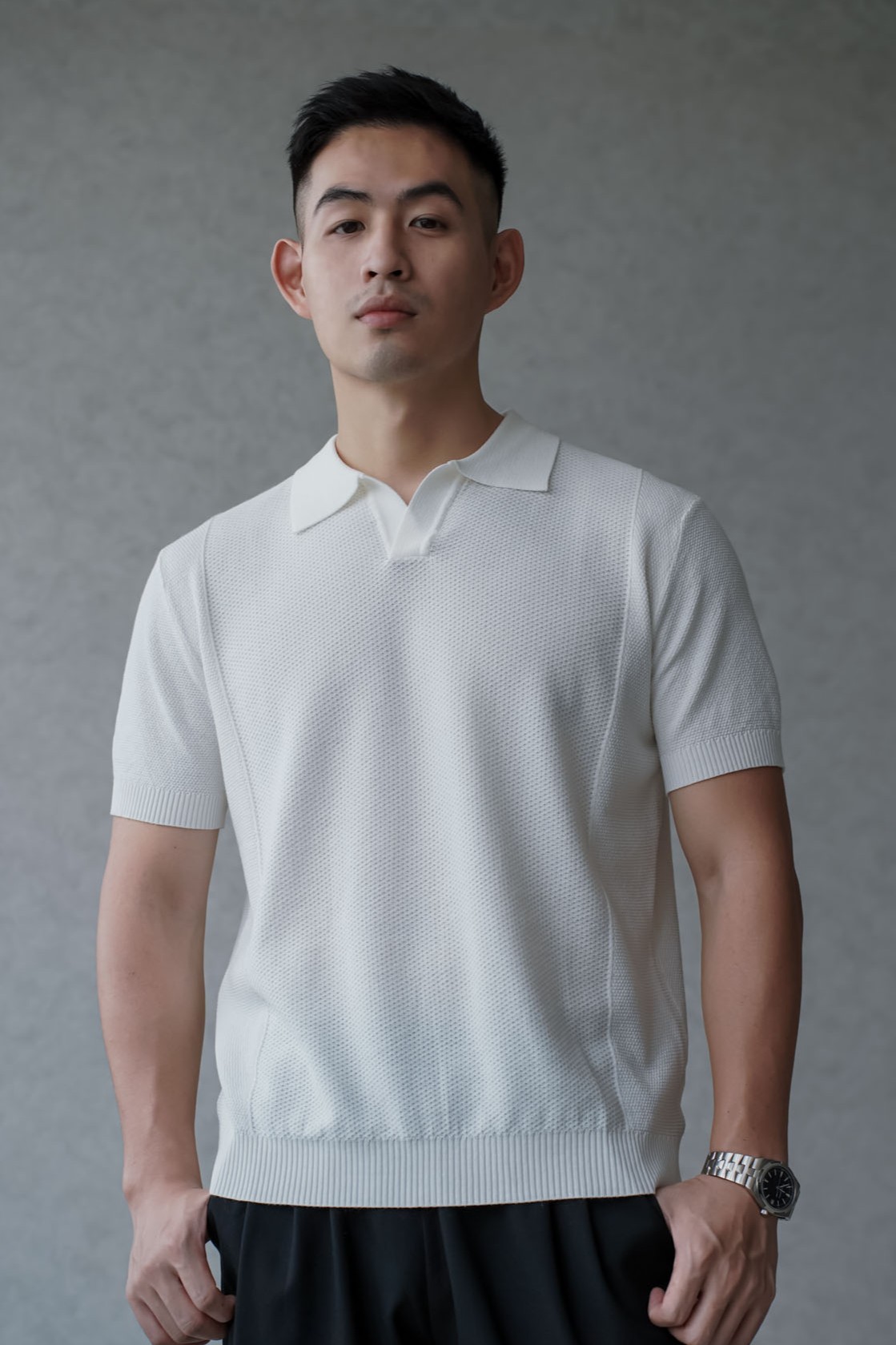 蜂巢紋理透氣剪裁海鷗領POLO