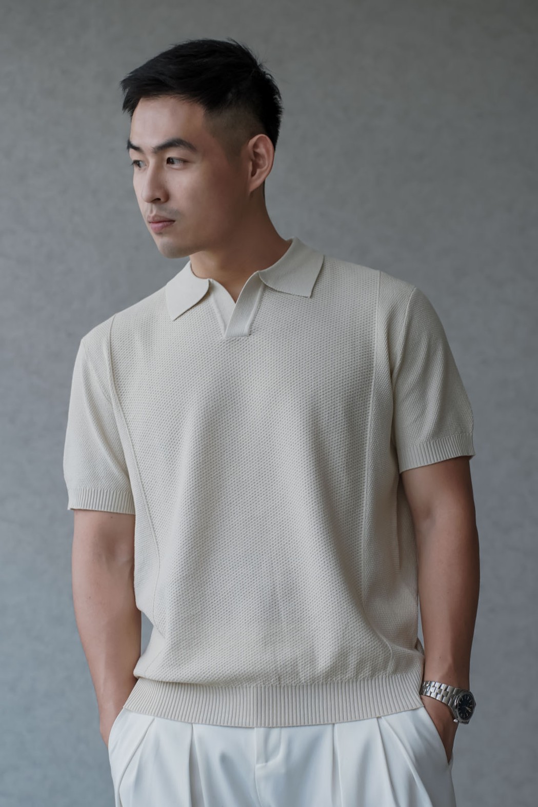 蜂巢紋理透氣剪裁海鷗領POLO