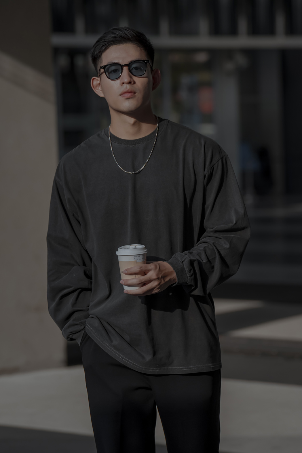 正韓寬鬆水洗素面長袖T