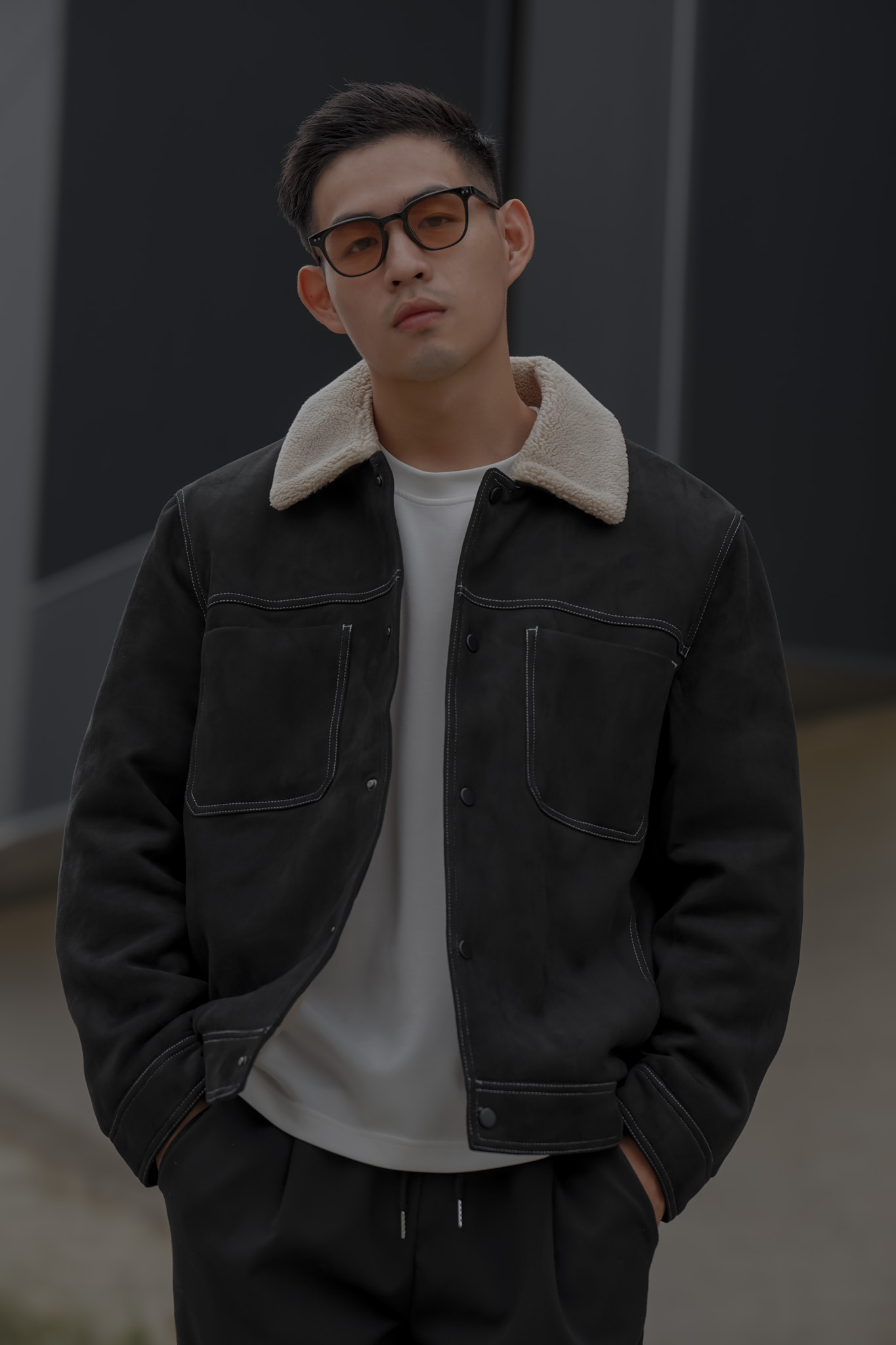 麂皮翻領內絨毛飛行外套