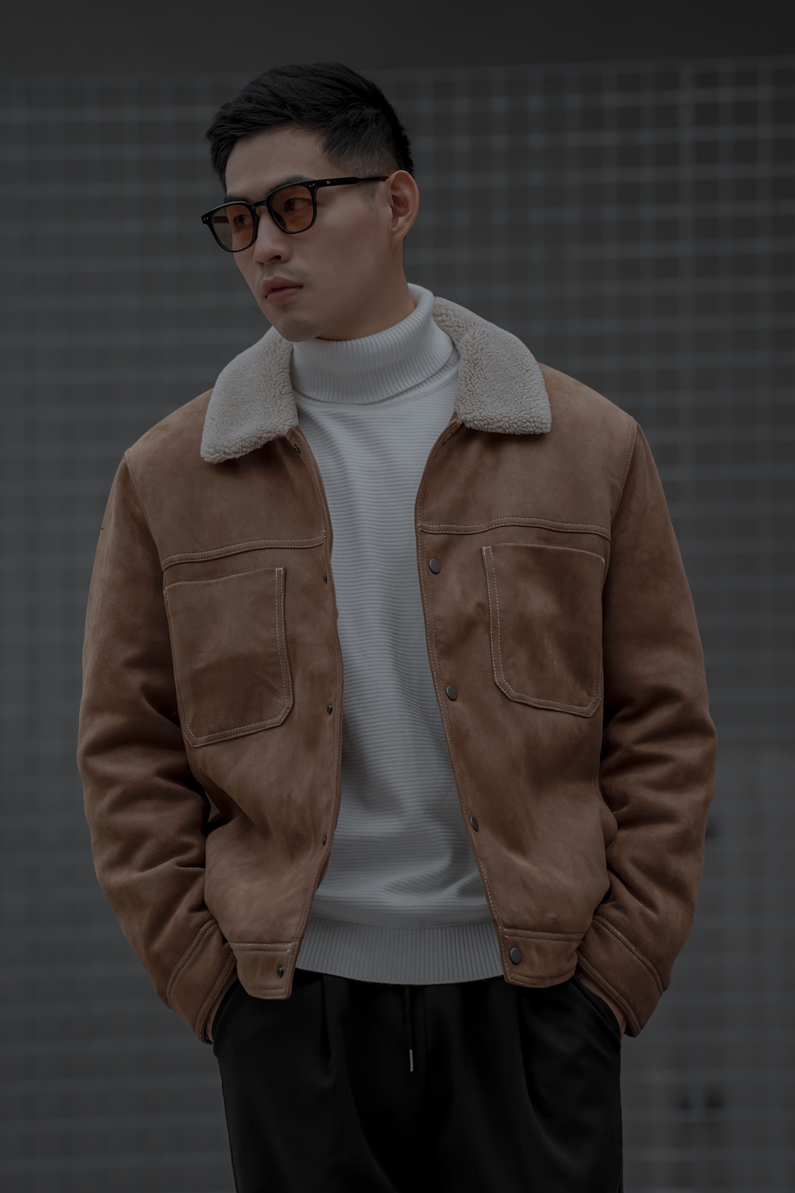 麂皮翻領內絨毛飛行外套