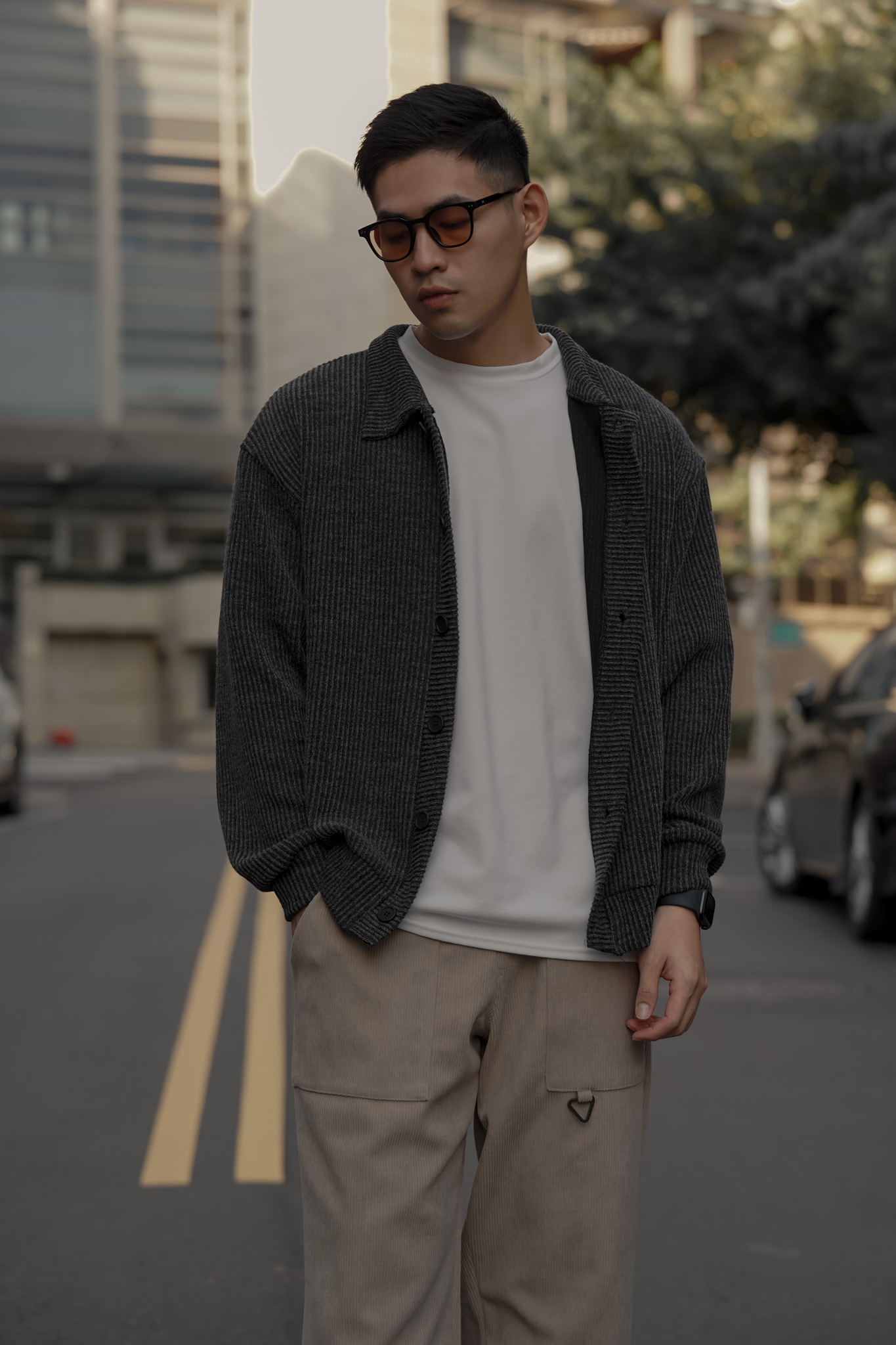 正韓高彈直條紋外套襯衫