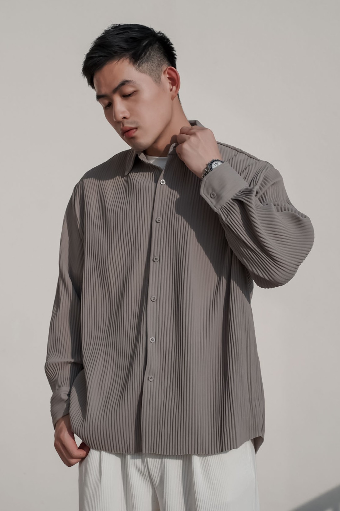 正韓三宅滑順長袖襯衫