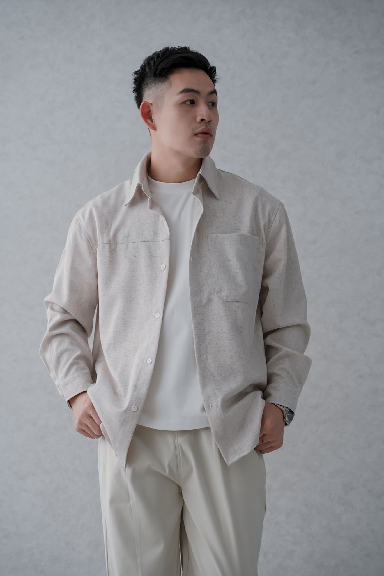 星塵織感口袋長袖襯衫