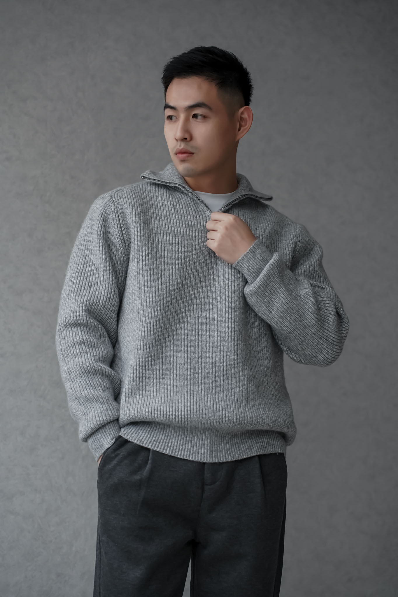 半拉鏈羊毛高領毛衣