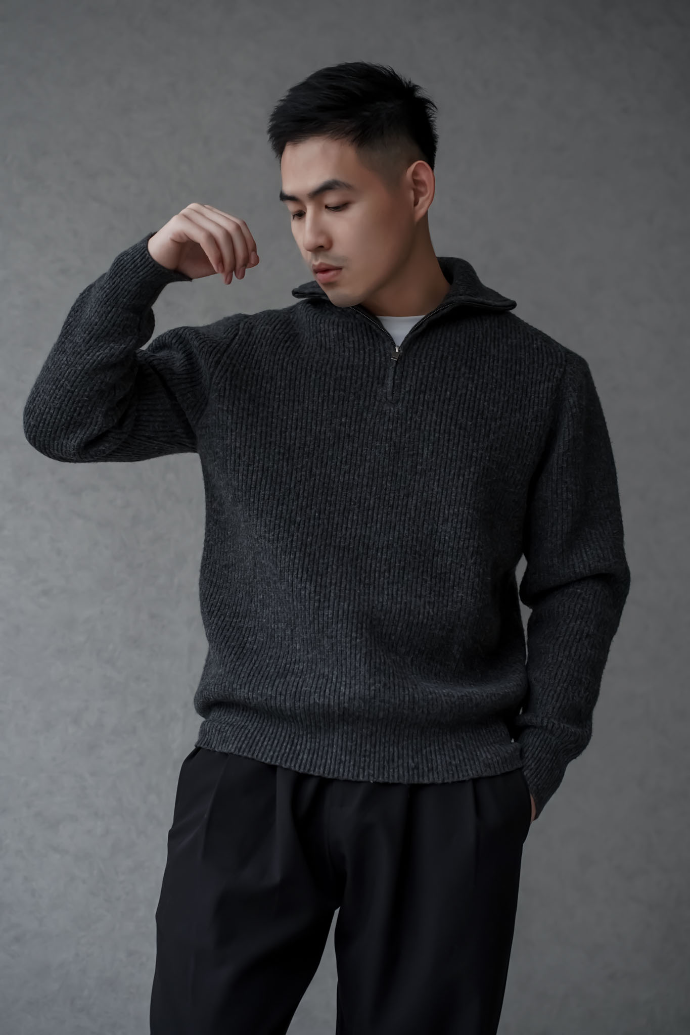 半拉鏈羊毛高領毛衣