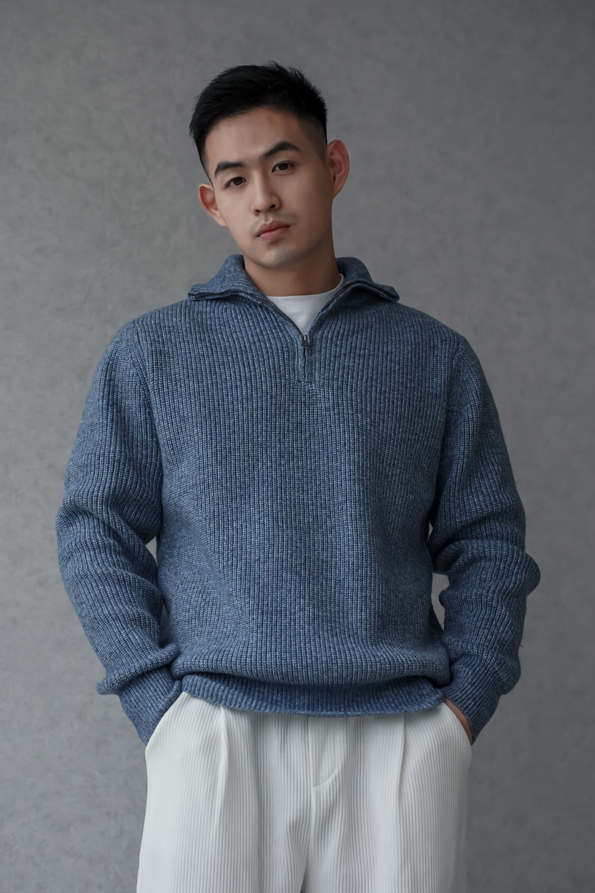 半拉鏈羊毛高領毛衣