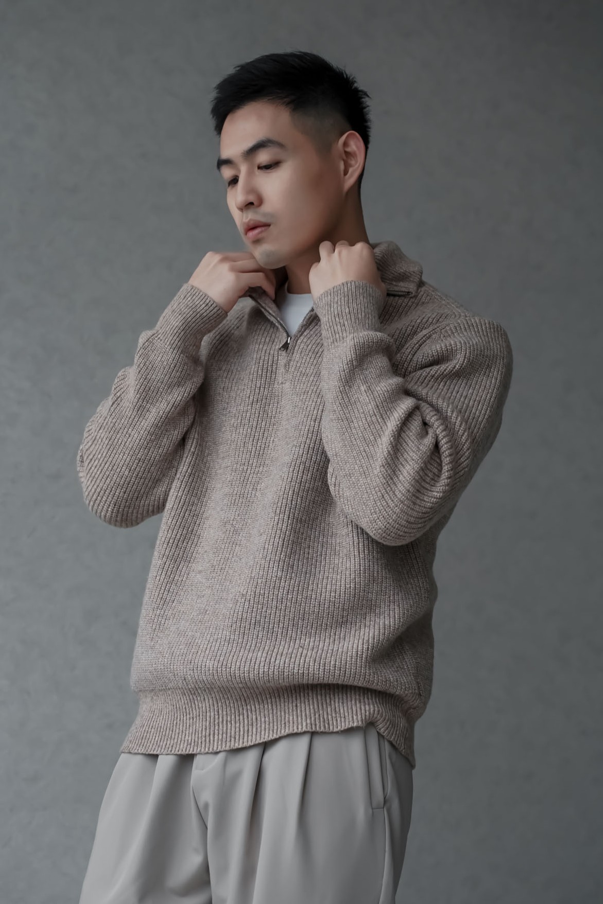 半拉鏈羊毛高領毛衣