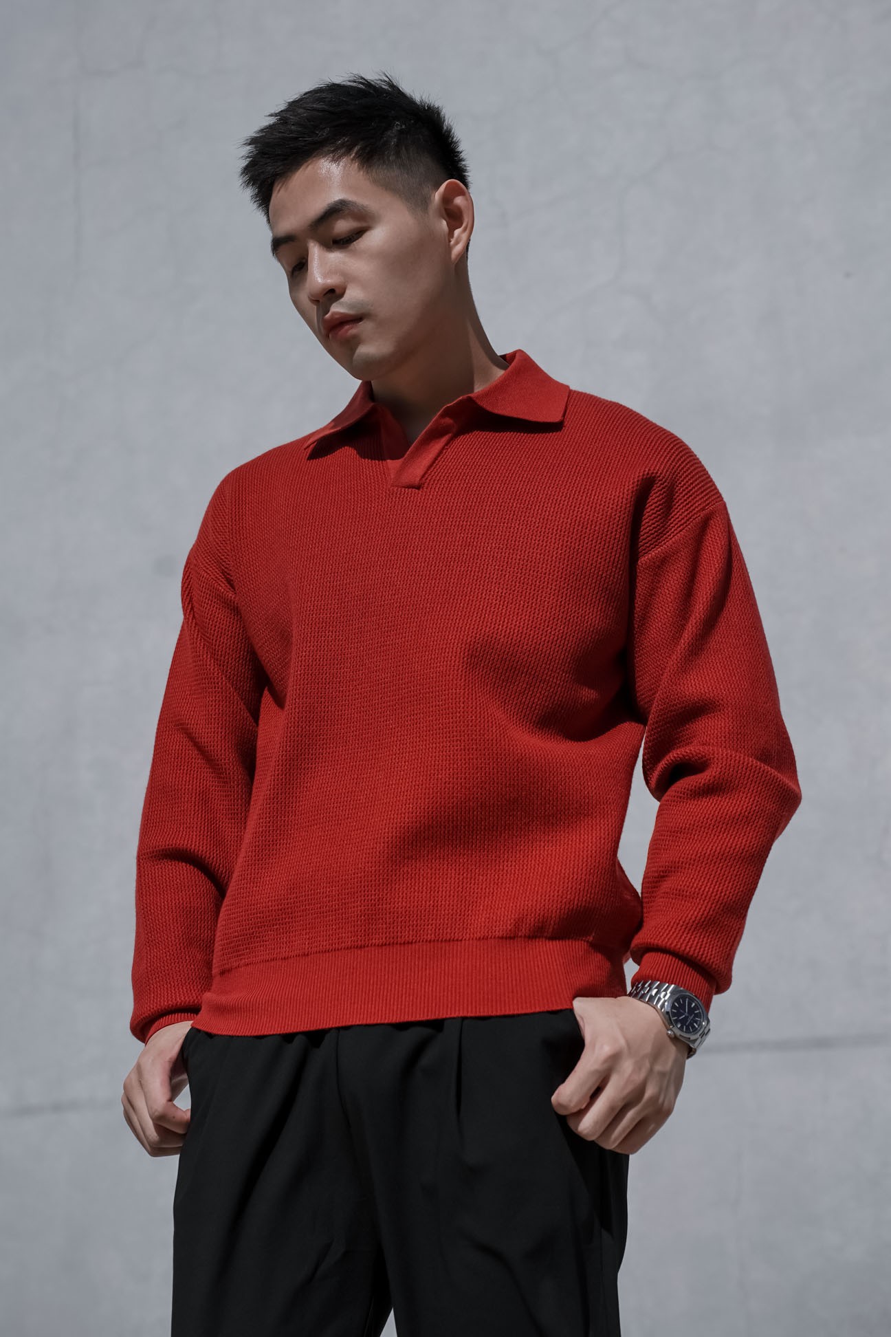 莫代爾針織翻領長袖