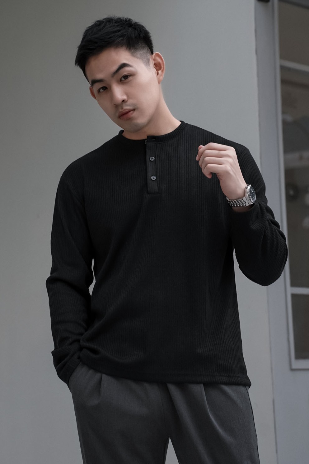 低調紋理親膚亨利長袖