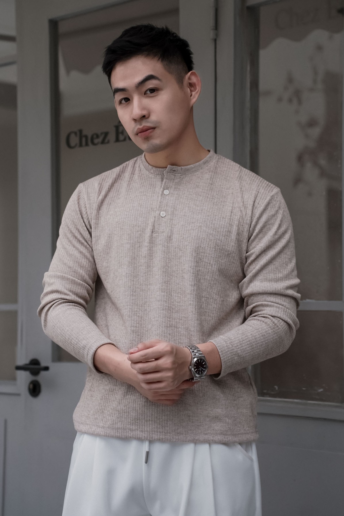 低調紋理親膚亨利長袖