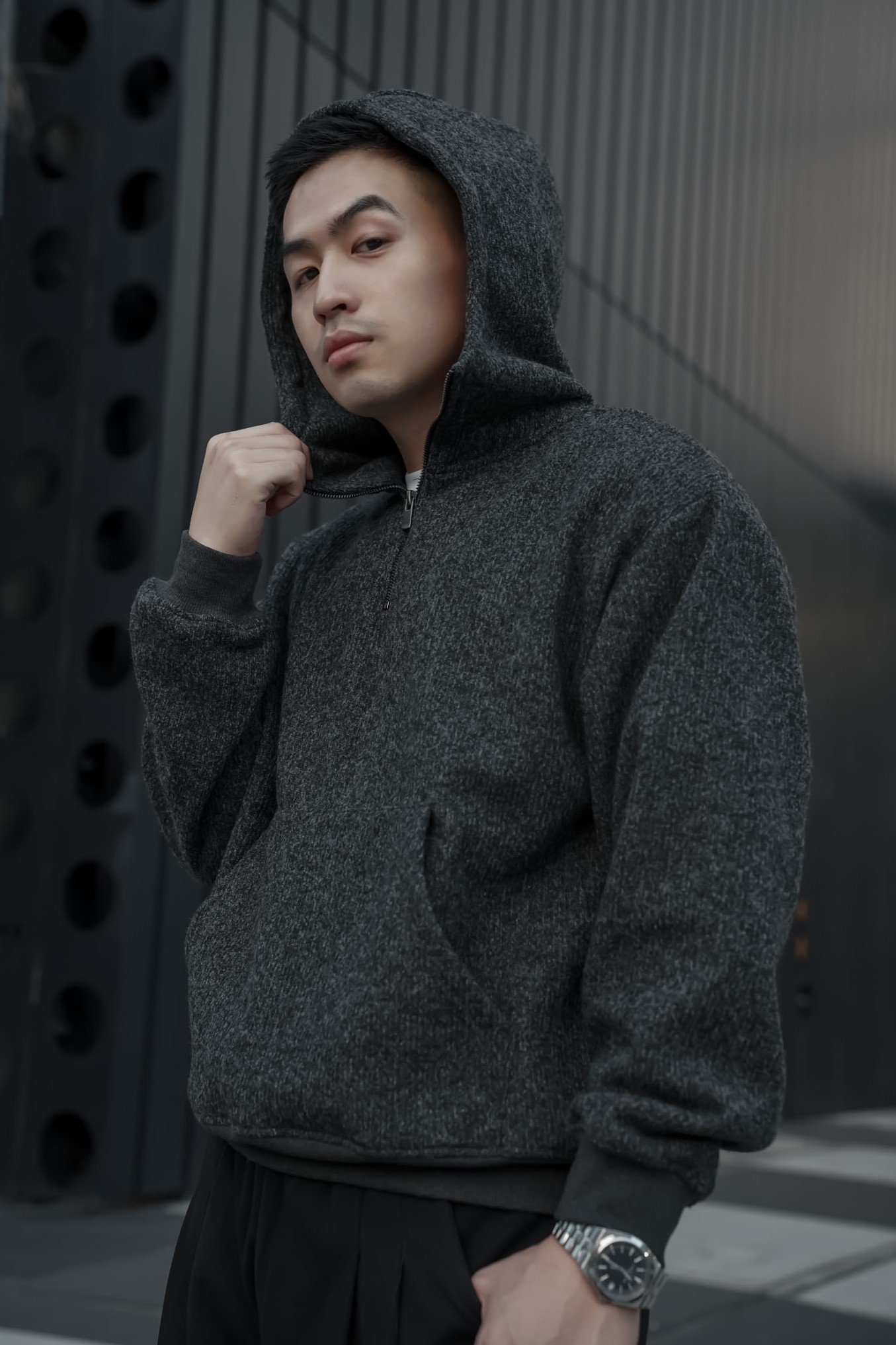 厚霧織感半拉鍊帽T