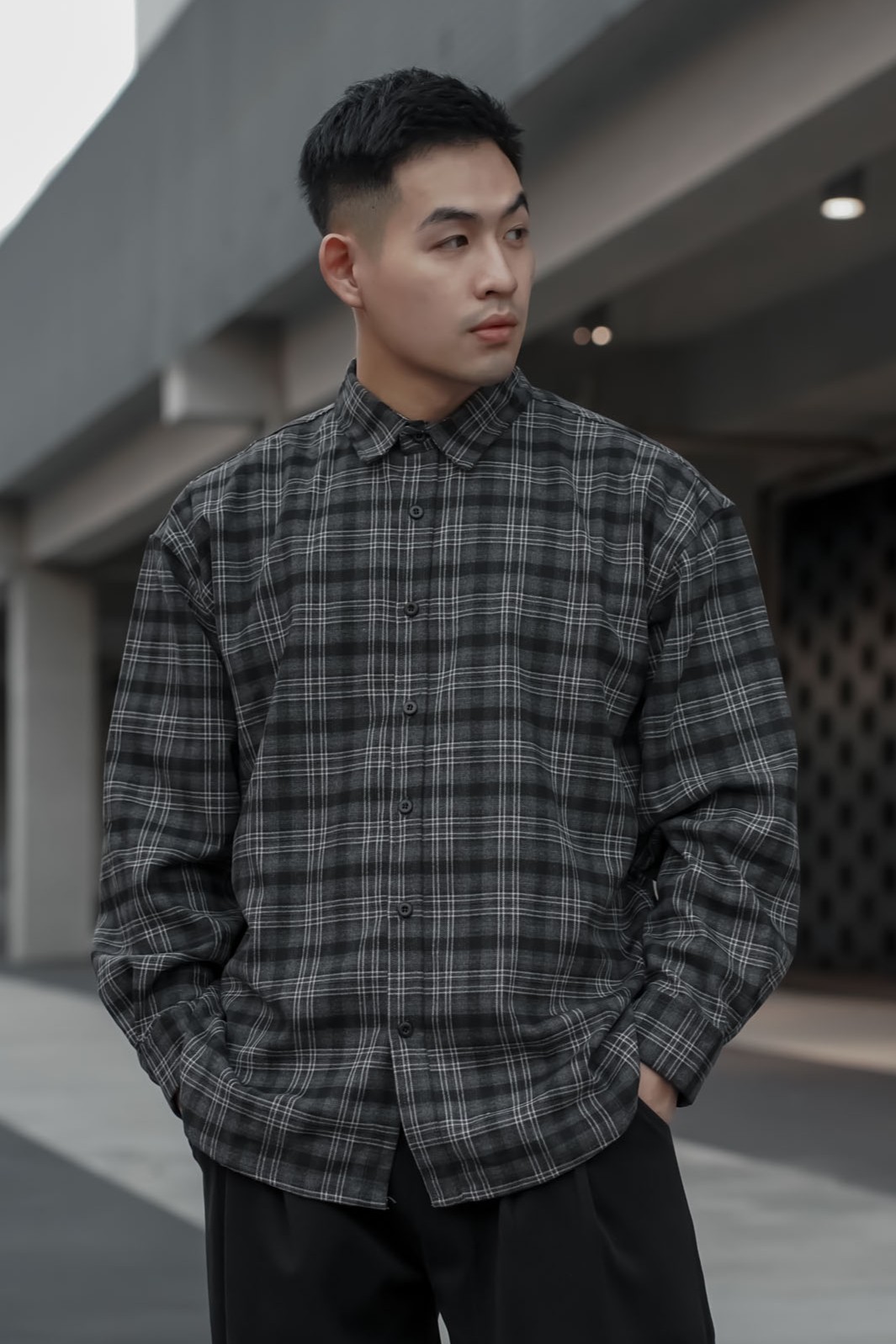 老錢格紋長袖襯衫