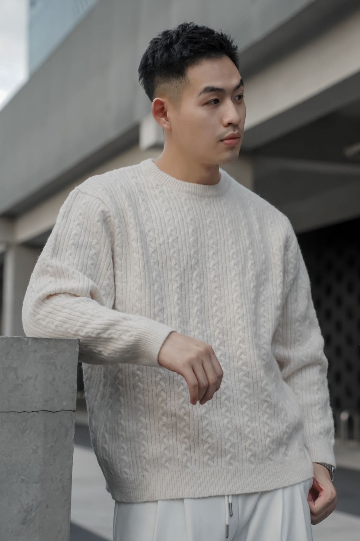 麻花針織長袖毛衣