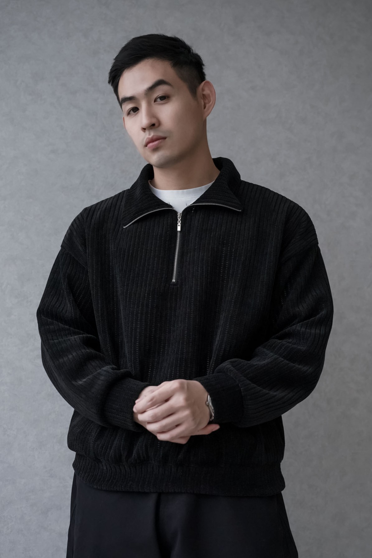 正韓雪尼爾半拉鍊長袖