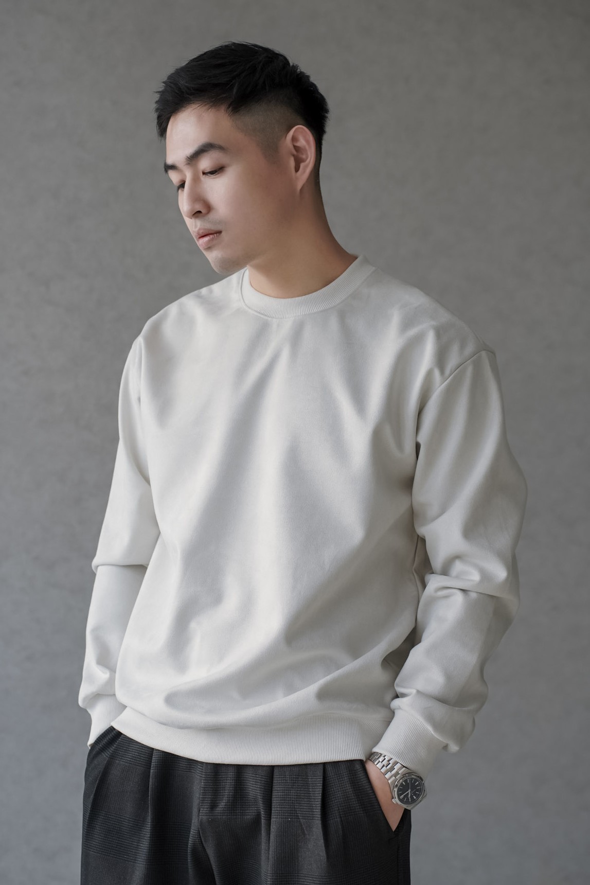 正韓麂皮長袖大學T