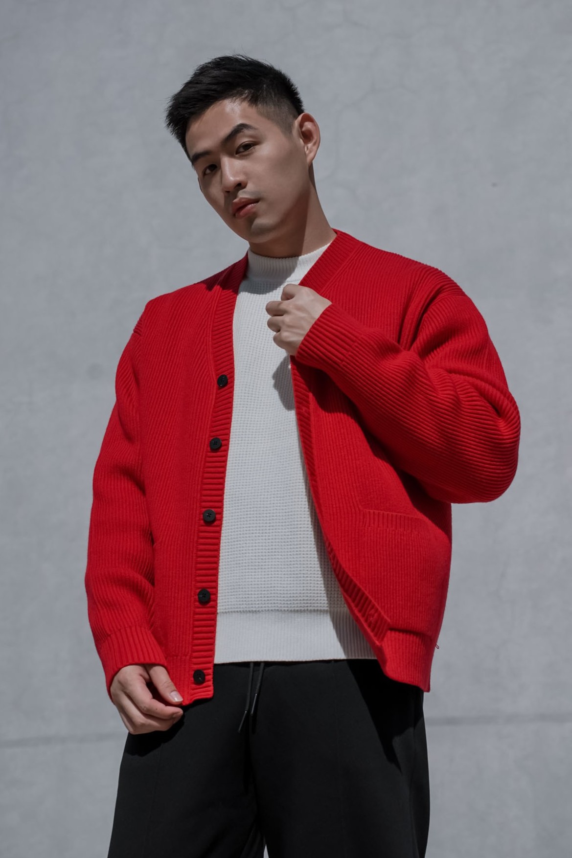 正韓柔針織開襟口袋外套