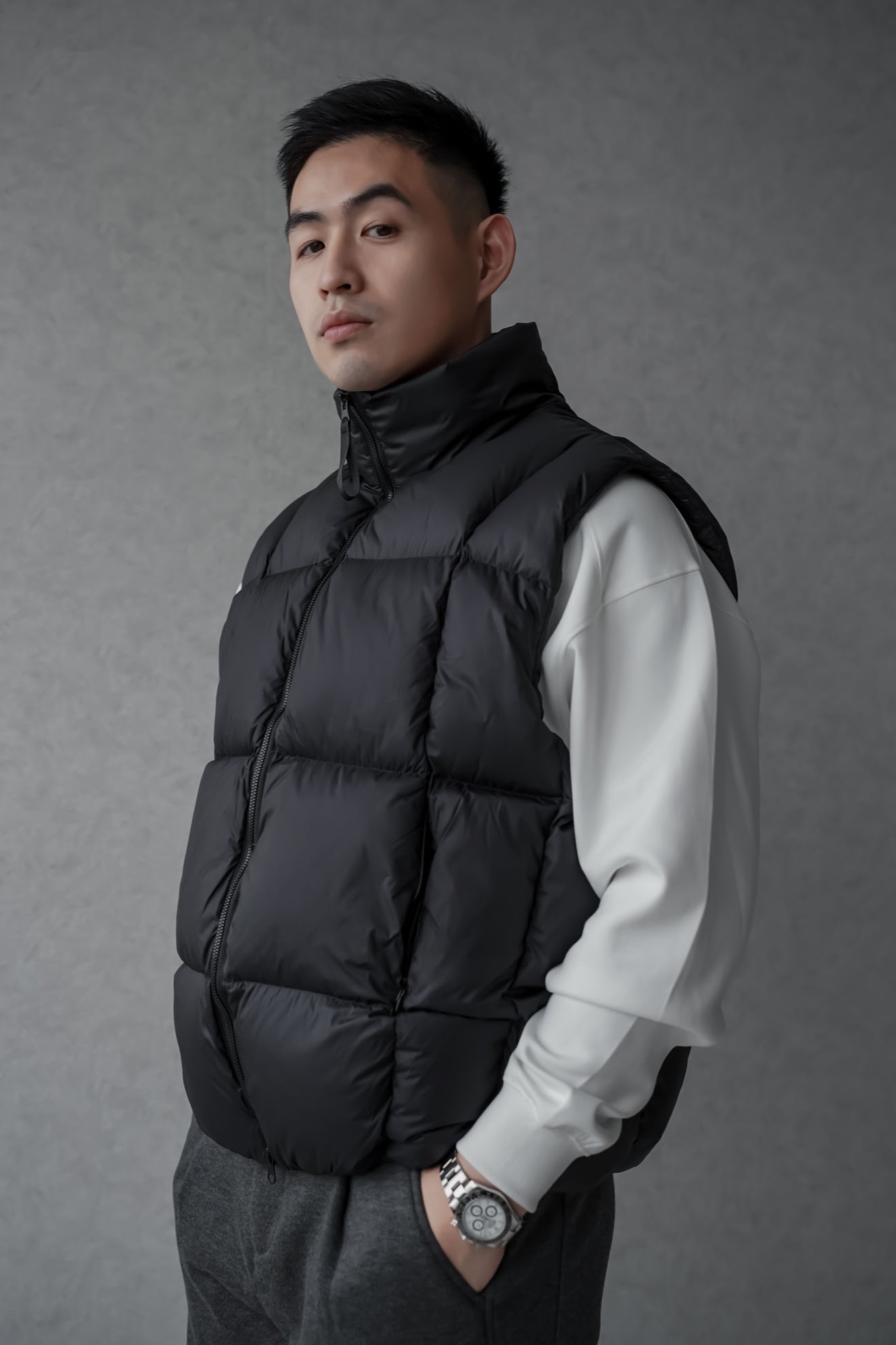 正韓白鴨絨方格背心